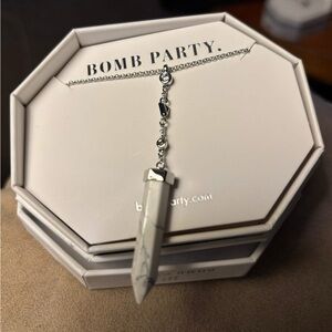 Bomb Party White Howlite Pendant Necklace - Silver Chain